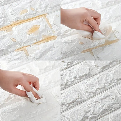 Water and Moisture Proof Anti Collision Self Adhesive White Brick Vinyl Tile Wallpaper Stickers For Home Decor