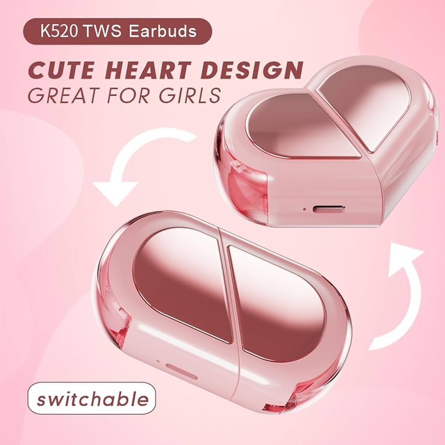 Romantic Heart Shape Earbuds Wireless Bluetooth Earphones