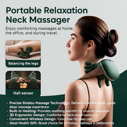 Hand Shoulder & Neck Massager with Heat | Portable Bionic Shiatsu Pain Relief