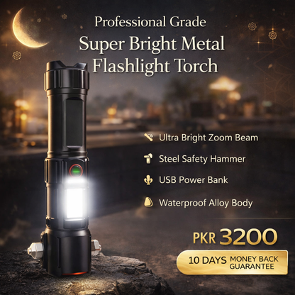 Super Bright Metal FlashLight Torch with adjustable focus Hammer and Mobile Power Bank