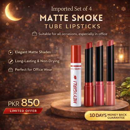 Imported Set of 4 HEY GIRL Matte Smoke Tube Lipsticks