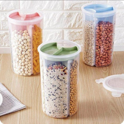 Multi-purpose 3 in 1 Storage Jar with Three Portion Compartment Air Tight Storage Food Storage