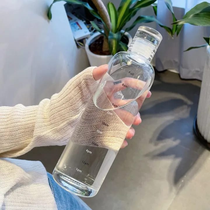 New Plastic Water Bottle with Time Marker – Creative Large Capacity Leakproof Drink Bottle